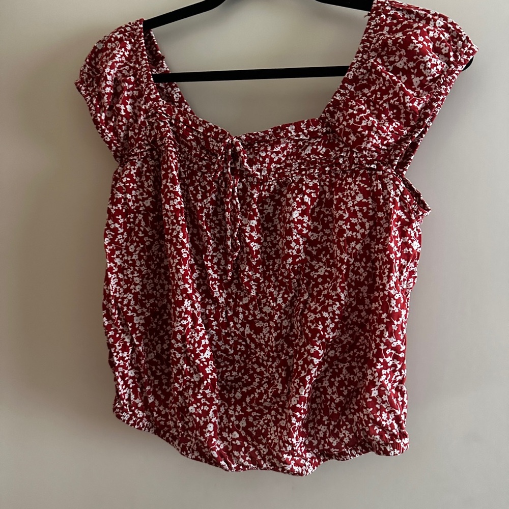 Red Floral Square-Neck Women’s Top